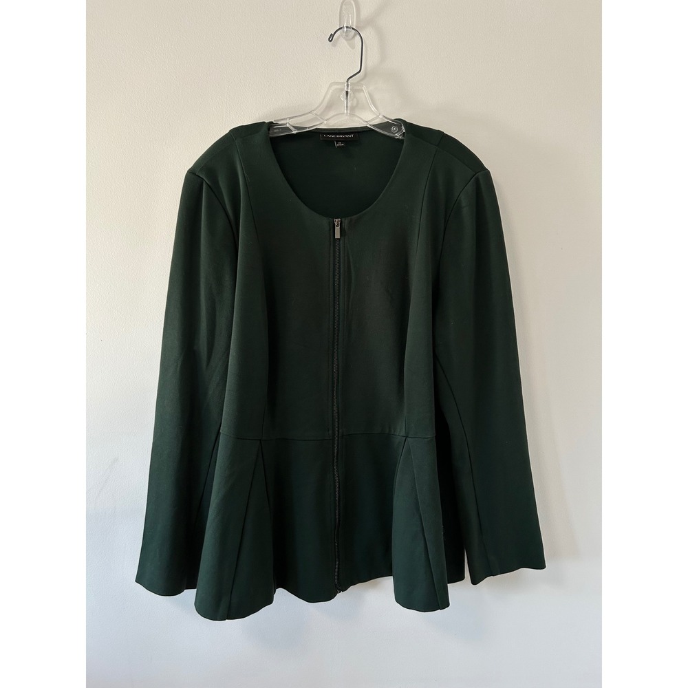 Lane Bryant Hunter Green Peplum Zip Front Jacket Plus Size 22 Professional Work‎